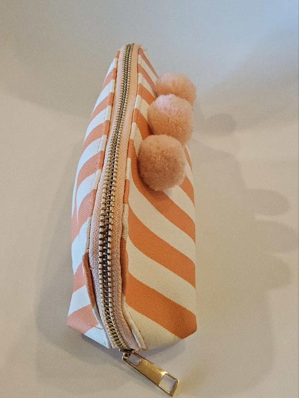 Pom-Pom Stripe Cosmetic bag - Peach & Cream